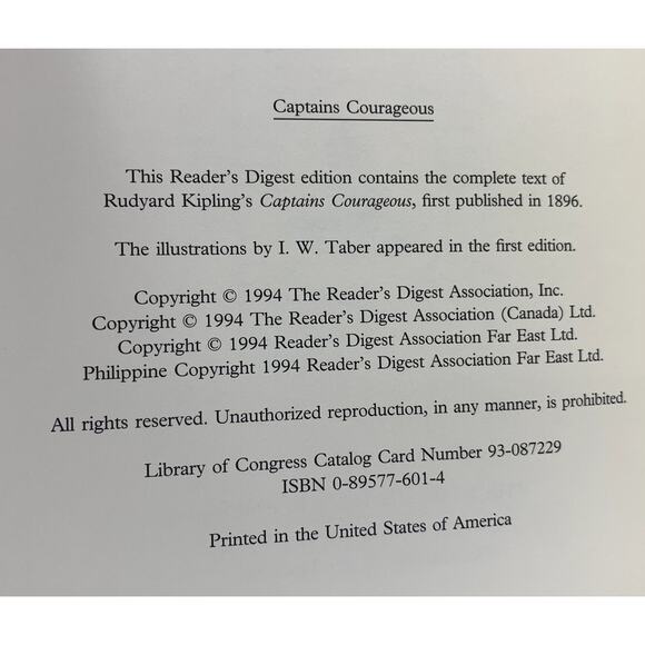Captains Courageous Rudyard Kipling Hardcover Book Readers Digest Homeschool VTG - Picture 2 of 8
